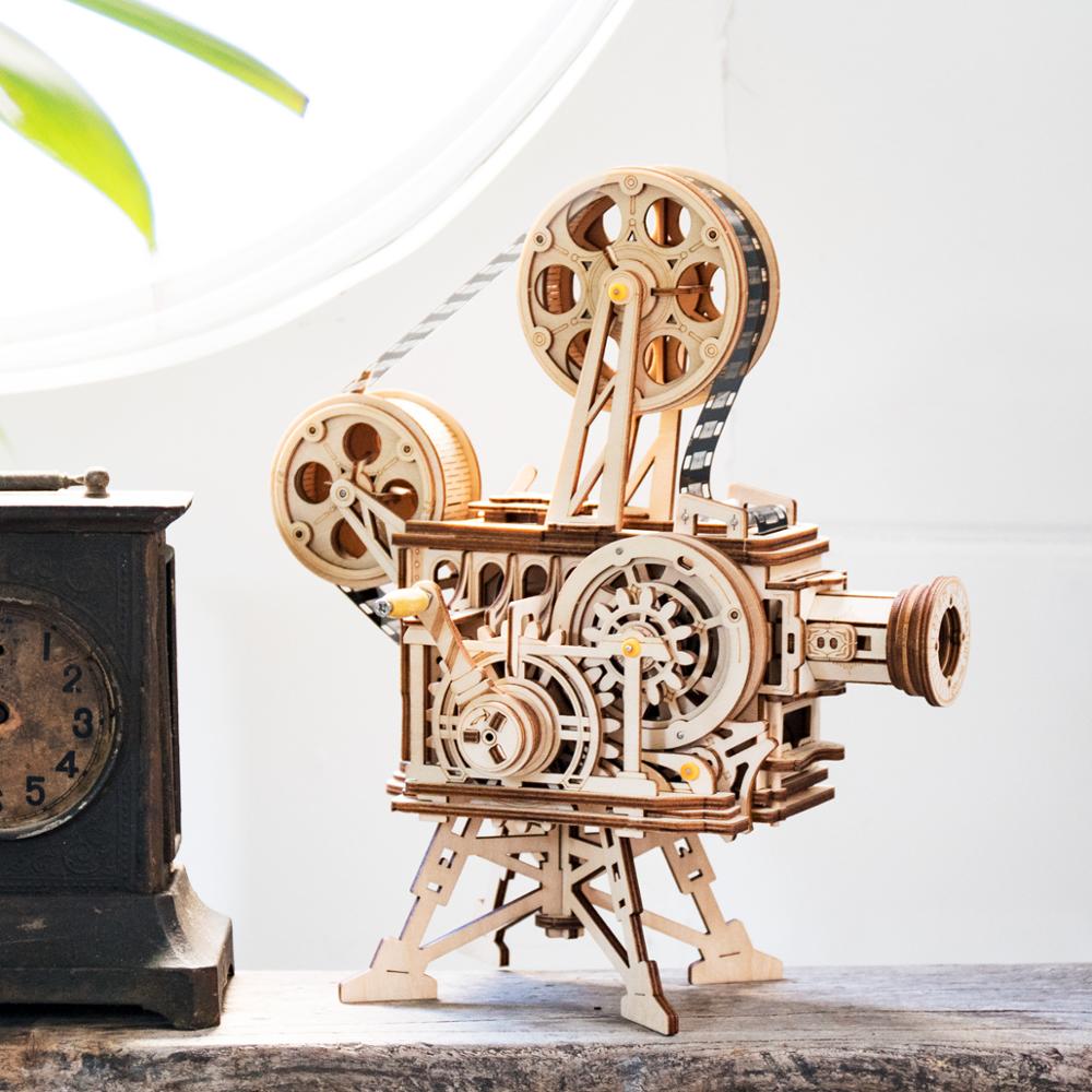Puzzle 3D DIY Vitascope en Bois – Projecteur Rétro à Manivelle