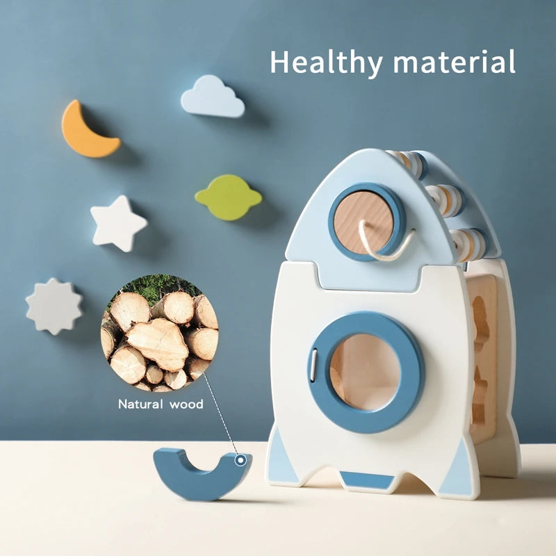 Fusée en Bois 5-en-1 – Jouet Montessori Éducatif et Évolutif