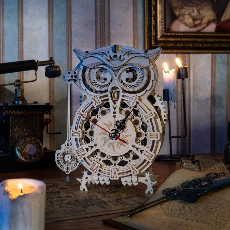 Puzzle 3D DIY en Bois – Horloge Hibou à Assembler