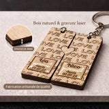 Personalisierter Schlüsselanhänger aus Holz für Paare – Herz-Duo – Gravierte Namen & Datum – Geschenk zum Valentinstag, Jahrestag oder zur Hochzeit – Design