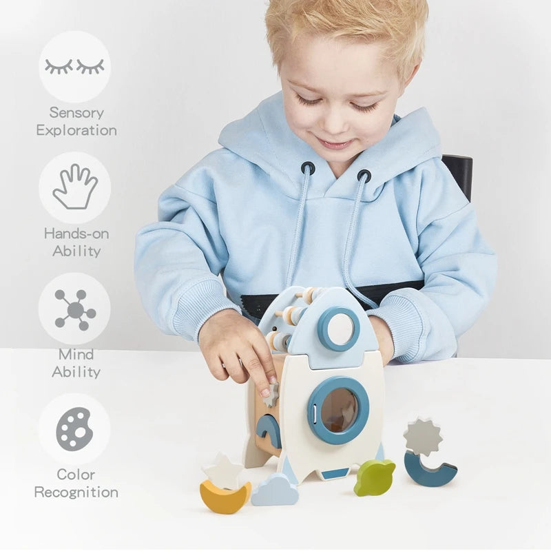 Fusée en Bois 5-en-1 – Jouet Montessori Éducatif et Évolutif