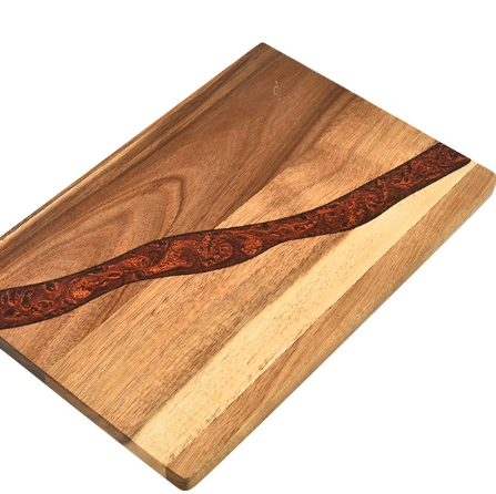 Planche à Découper et Plateau de Service – Bois d’Acacia & Résine Époxy Vagues Océaniques (31 x 20,5 cm)
