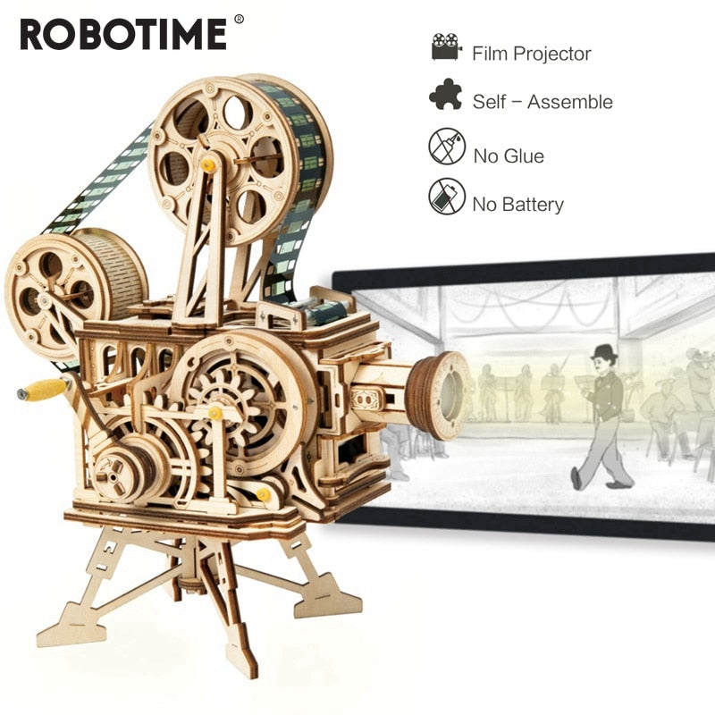 Puzzle 3D DIY Vitascope en Bois – Projecteur Rétro à Manivelle