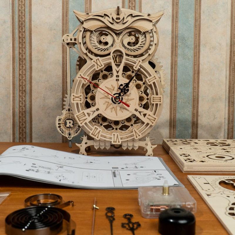 Puzzle 3D DIY en Bois – Horloge Hibou à Assembler