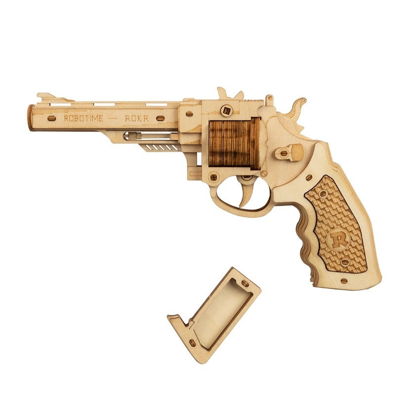 Pistolet Révolver en Bois à Construire – DIY avec Lancer d'Élastiques