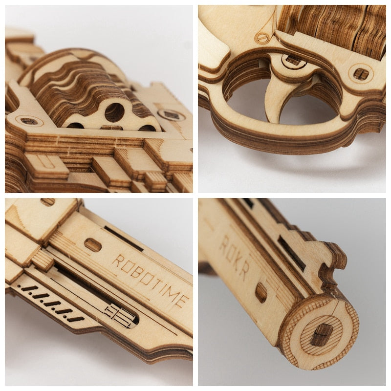 Pistolet Révolver en Bois à Construire – DIY avec Lancer d'Élastiques