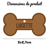 Médaille chien personnalisée en bois – Forme os ou os croqué – Gravure nom et téléphone – Médaille collier chien naturelle