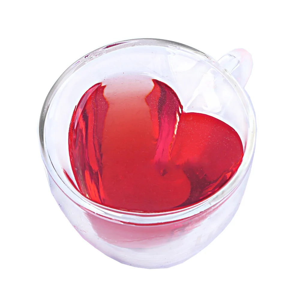 Tasse en Verre Double Paroi – Forme Cœur (180 ml / 240 ml)