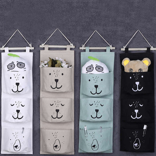 Sac de Rangement Mural 3 Poches – Tissu Coton et Lin, Pliable et Durable