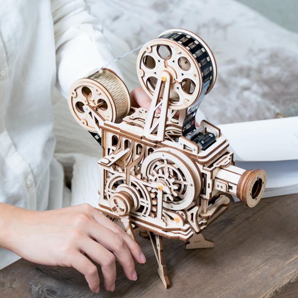 Puzzle 3D DIY Vitascope en Bois – Projecteur Rétro à Manivelle