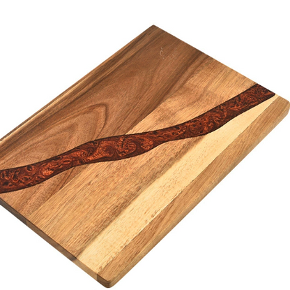 Planche à Découper et Plateau de Service – Bois d’Acacia & Résine Époxy Vagues Océaniques (31 x 20,5 cm)