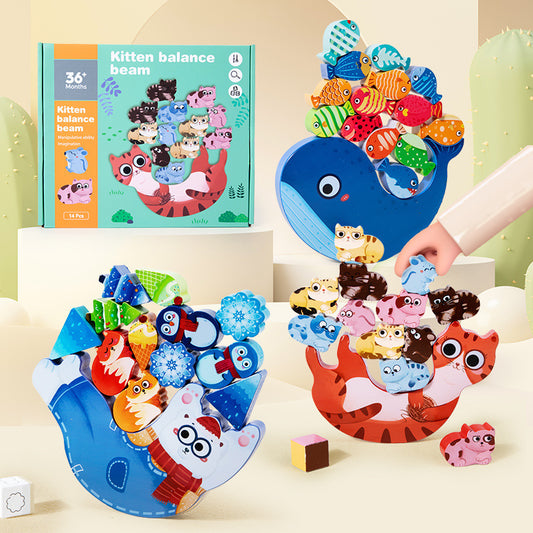 Jeu d'Équilibre en Bois – Bateau Musical et Animaux à Empiler