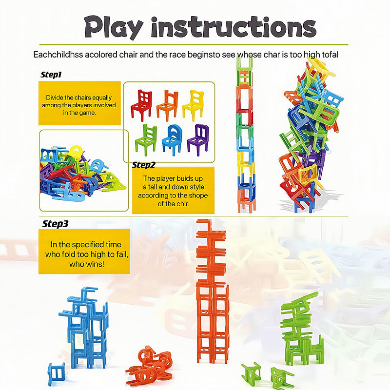 Jeu d’Équilibre – Chaises à Empiler en Couleurs (36 ou 48 pièces)