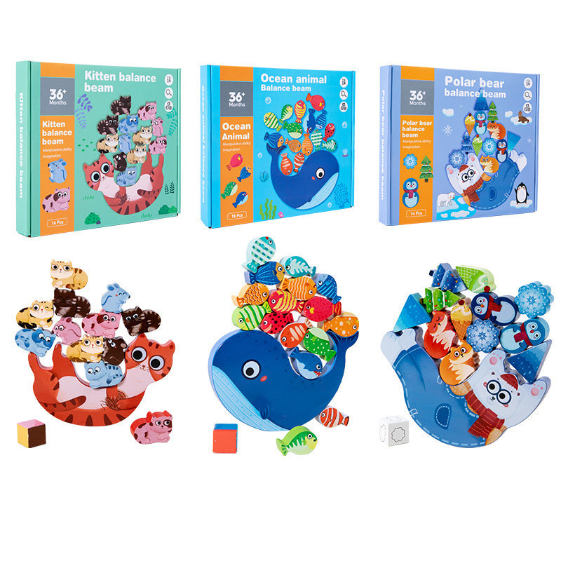 Jeu d'Équilibre en Bois – Bateau Musical et Animaux à Empiler