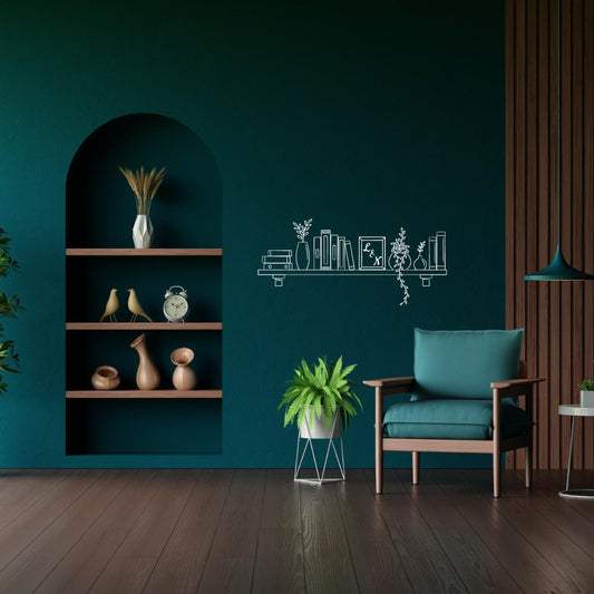 Sticker étagère murale en kit - Décoration murale adhésive – Personnalisable avec initiales – Noir & blanc – Style minimaliste