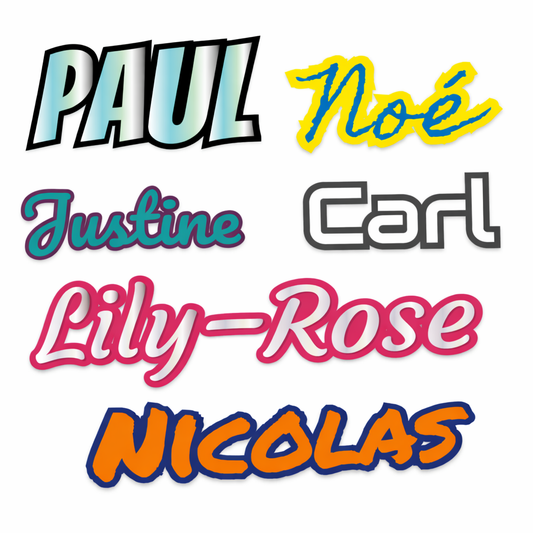 Sticker Prénom Personnalisé – Vinyle Adhésif Décoratif 2 Couleurs au choix – Police & Taille – Décoration Murale, Voiture,Accessoires, Chambre Bébé, Porte, Meuble – 10 à 25 cm