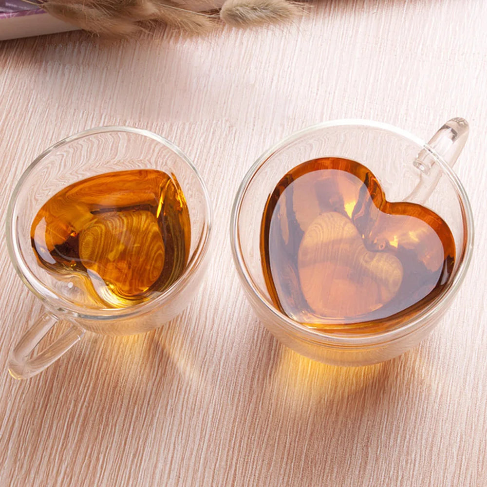 Tasse en Verre Double Paroi – Forme Cœur (180 ml / 240 ml)