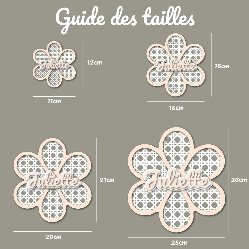 Prénom en bois personnalisé – Décoration murale fleur pour chambre bébé/enfant – Découpe laser, effet relief – 11 à 25 cm – Cadeau naissance - Made In France