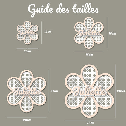Prénom en bois personnalisé – Décoration murale fleur pour chambre bébé/enfant – Découpe laser, effet relief – 11 à 25 cm – Cadeau naissance - Made In France