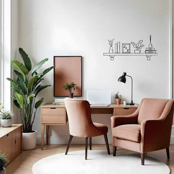 Sticker étagère murale en kit - Décoration murale adhésive – Personnalisable avec initiales – Noir & blanc – Style minimaliste