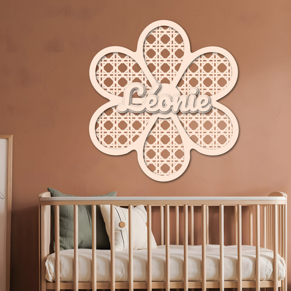 Prénom en bois personnalisé – Décoration murale fleur pour chambre bébé/enfant – Découpe laser, effet relief – 11 à 25 cm – Cadeau naissance - Made In France