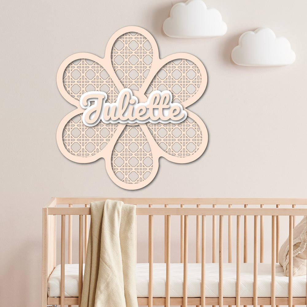 Prénom en bois personnalisé – Décoration murale fleur pour chambre bébé/enfant – Découpe laser, effet relief – 11 à 25 cm – Cadeau naissance - Made In France