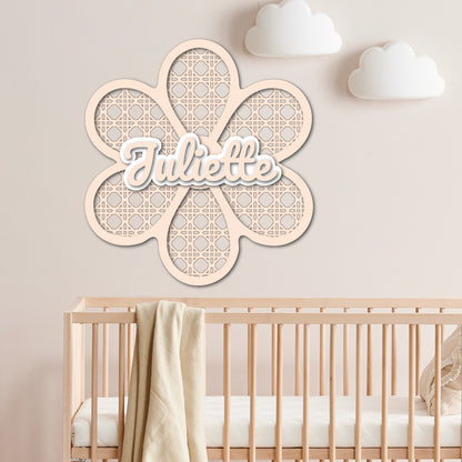 Prénom en bois personnalisé – Décoration murale fleur pour chambre bébé/enfant – Découpe laser, effet relief – 11 à 25 cm – Cadeau naissance - Made In France