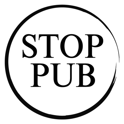 Sticker Stop Pub Rond Élégant • Autocollant Boîte aux Lettres • Design Minimaliste • 6x6, 8x8 ou 10x10 cm • Noir ou Blanc Brillant