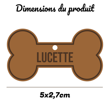 Médaille chien personnalisée en bois – Forme os ou os croqué – Gravure nom et téléphone – Médaille collier chien naturelle