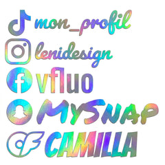 Sticker Instagram personnalisé holographique : pseudo et logo découpés en vinyle