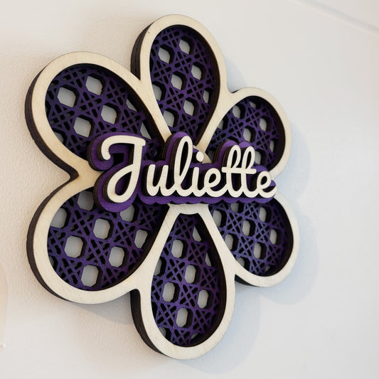 Prénom en bois personnalisé – Décoration murale fleur pour chambre bébé/enfant – Découpe laser, effet relief – 11 à 25 cm – Cadeau naissance - Made In France