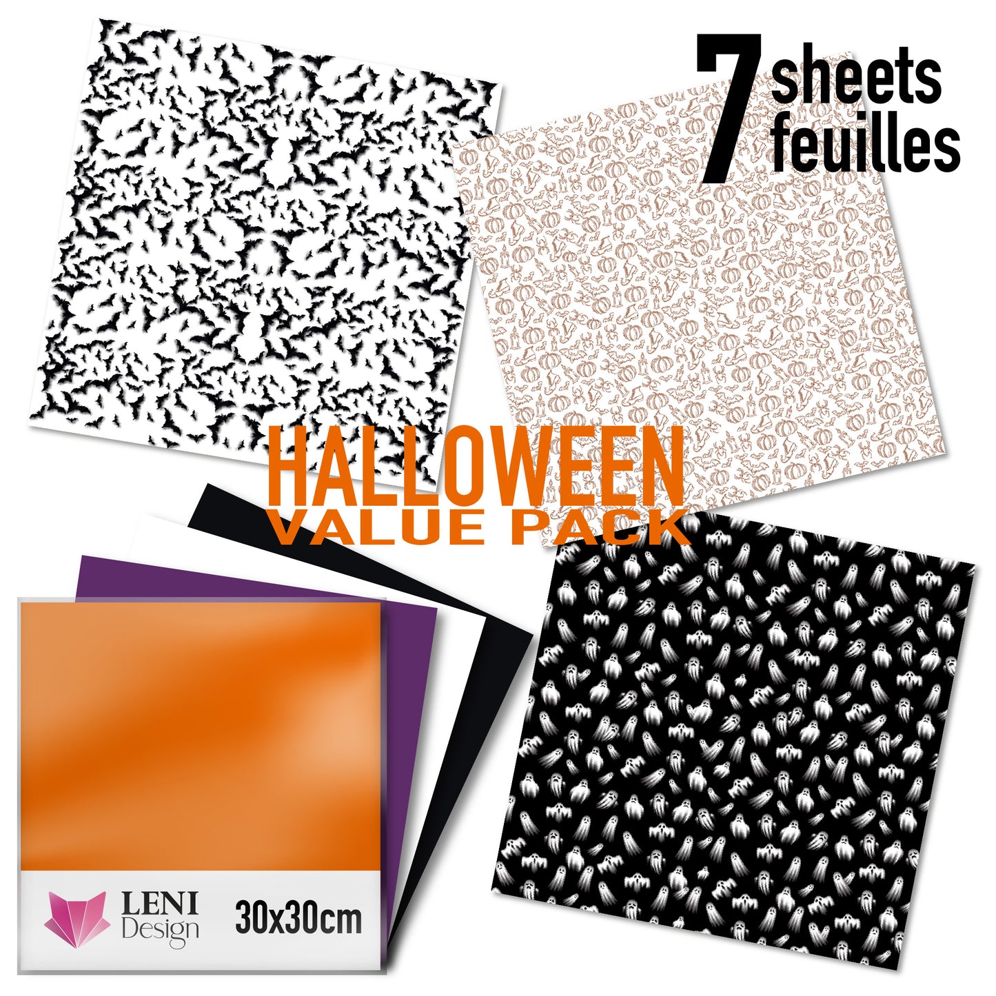 Pack halloween - Vinyle adhésif professionnel – Lot de 7 feuilles 30×30 cm