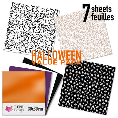 Pack halloween - Vinyle adhésif professionnel – Lot de 7 feuilles 30×30 cm