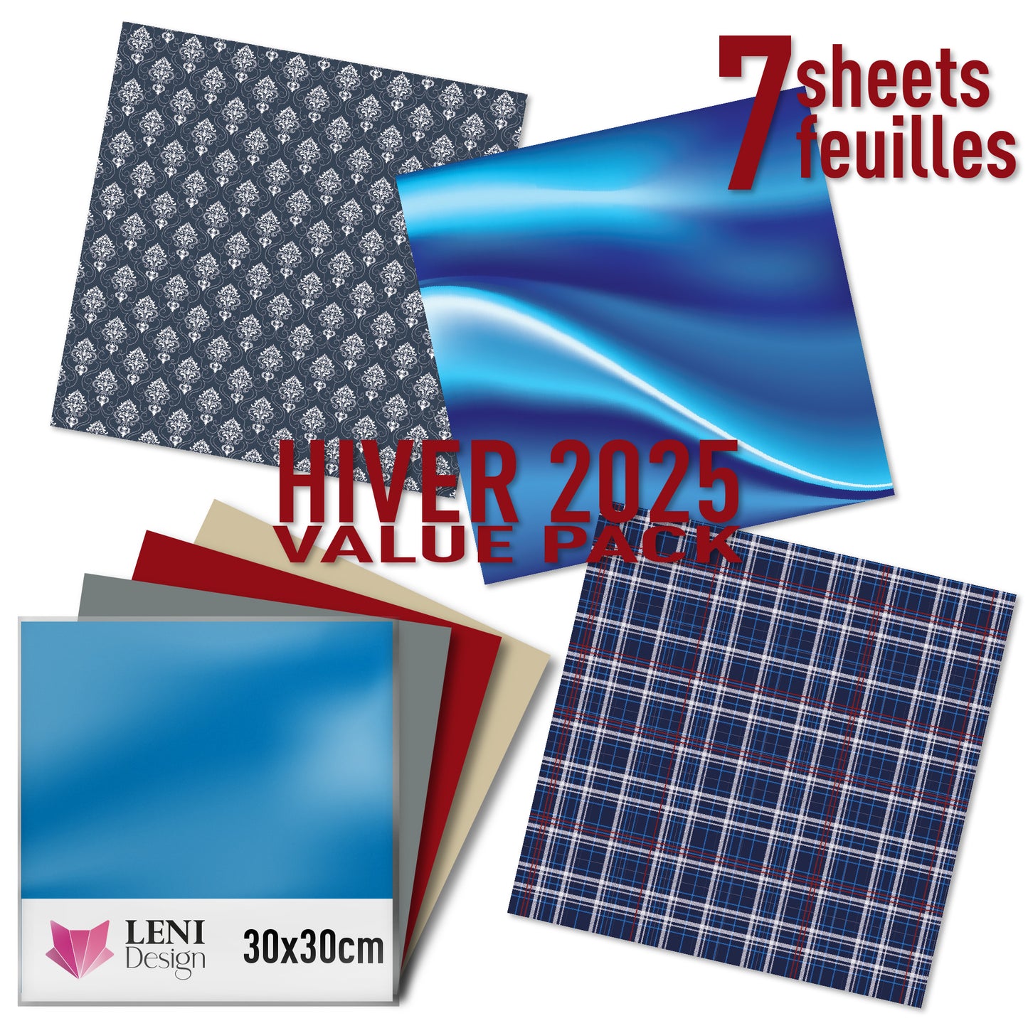 Pack Hiver 2025 - Vinyle adhésif professionnel – Lot de 7 feuilles 30×30 cm