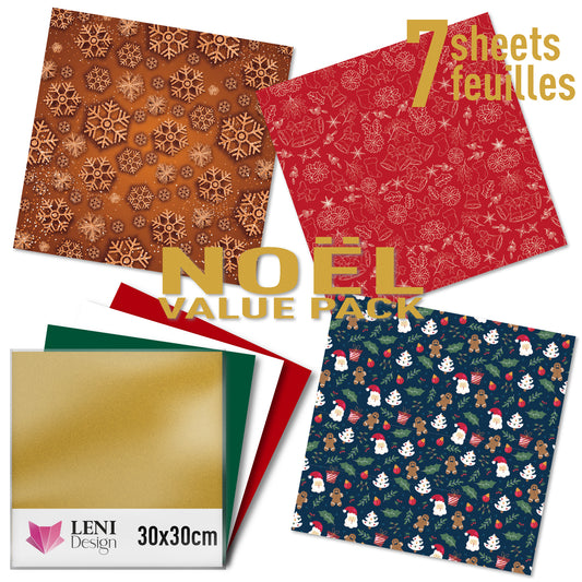 Pack Noël - Vinyle adhésif professionnel – Lot de 7 feuilles 30×30 cm