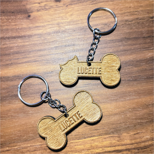 Médaille chien personnalisée en bois – Forme os ou os croqué – Gravure nom et téléphone – Médaille collier chien naturelle