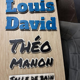 Prénoms en bois personnalisés Louis David, Théo et Manon, deux couleurs
