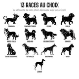 Les 13 silhouettes de races proposées : Chihuahua, Yorkshire, Cocker, Carlin, Border Collie, Shiba, Golden, Eurasier, Dogue de Bordeaux, Rottweiler, Dobermann, Boxer, Lévrier